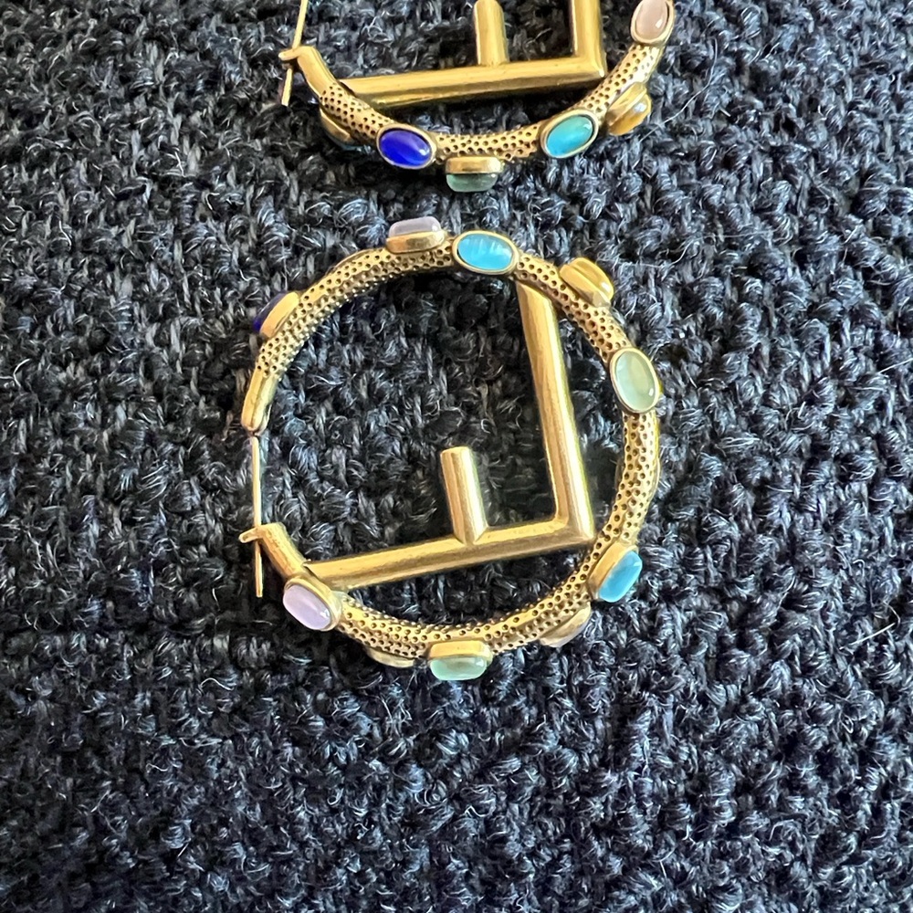 Fendi Gold Hoop Earrings with Turquoise Accents - Picture 8 of 12